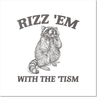 Rizz Em With The Tism Retro Sweatshirt, Vintage Funny Raccoon Tee, Autism Awareness, Raccoon Meme Posters and Art